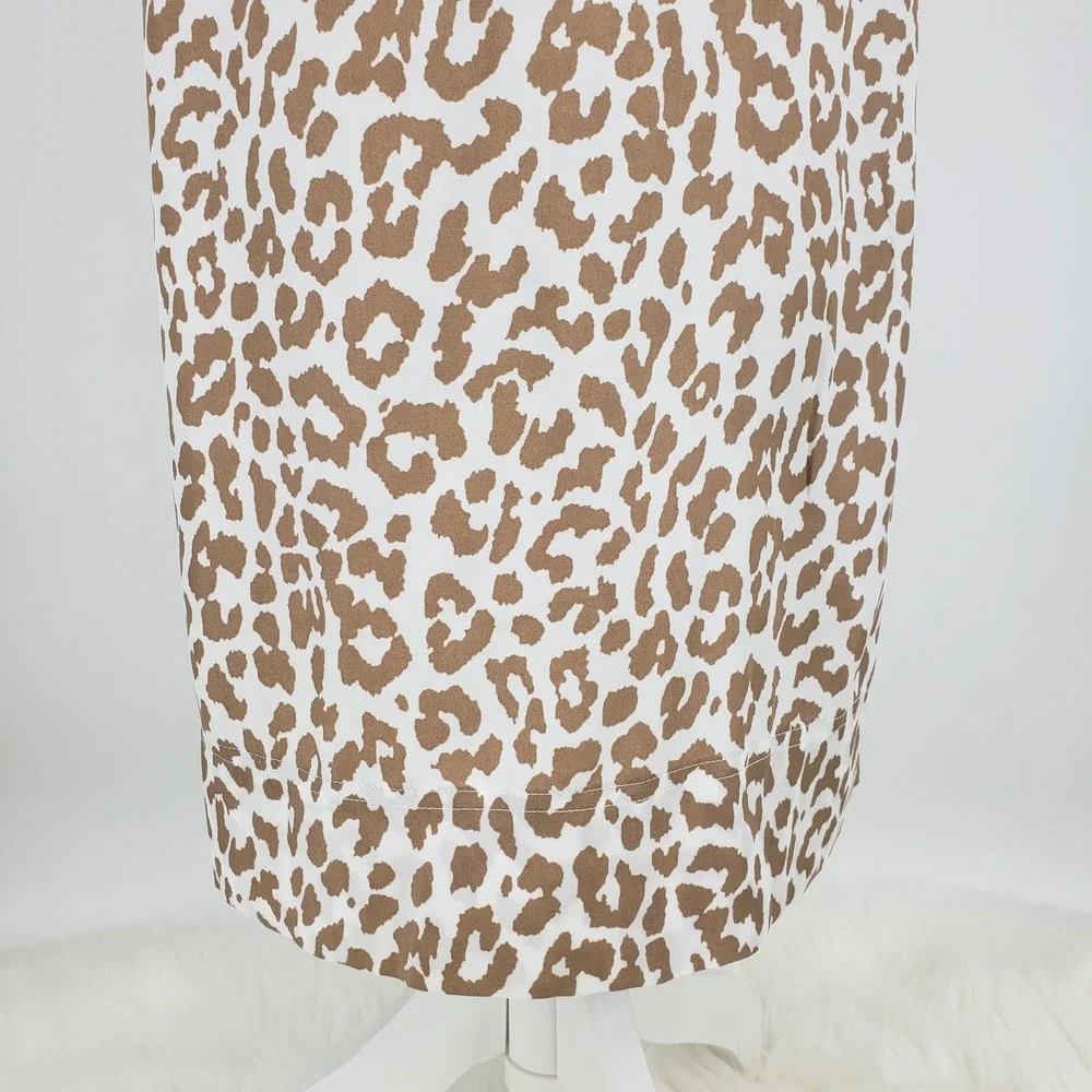 J Crew Midi Shirt Dress Bold Leopard Print Size 2 Belted Tie Waist Tan Cream